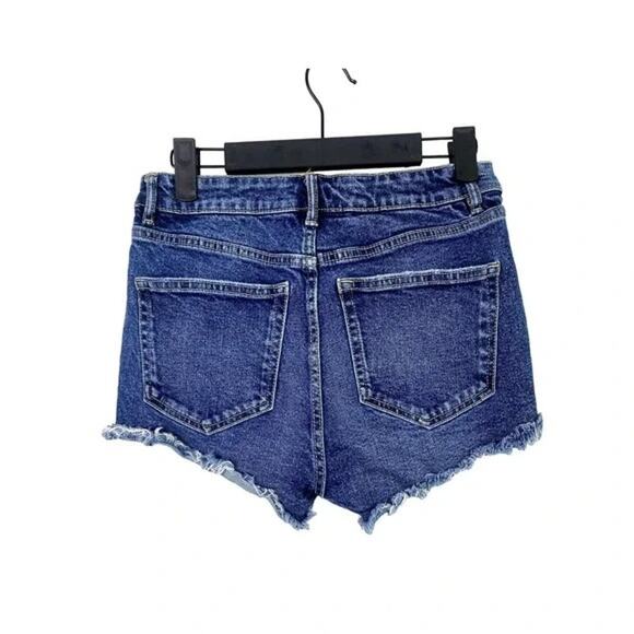 ZARA Mid Rise Cuttoff Frayed Jean Shorts Raw Ripped Hem Pockets 4 Blue #3068 - Picture 14 of 14